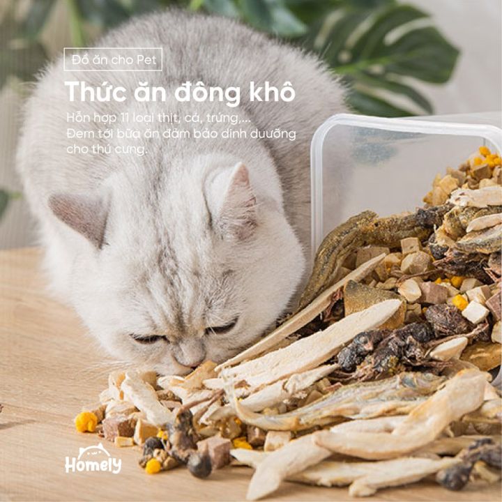 Hộp thịt cá sấy khô 650g cho chó mèo - mix 8 loại: chim cút, gà, trứng, gan, .... -