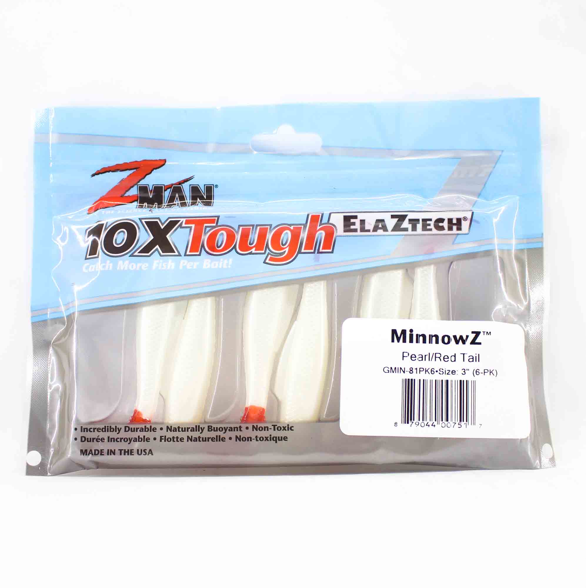 Zman Soft Lure MinnowZ 3 Inch 6 per pack White Pearl/Red Tail (7517)