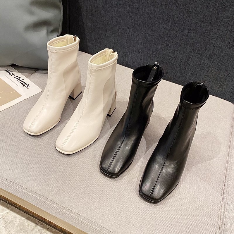 2 màu - bốt nữ cổ thấp da lì lót nỉ 6cm , giày boot nữ full box hàng QC
