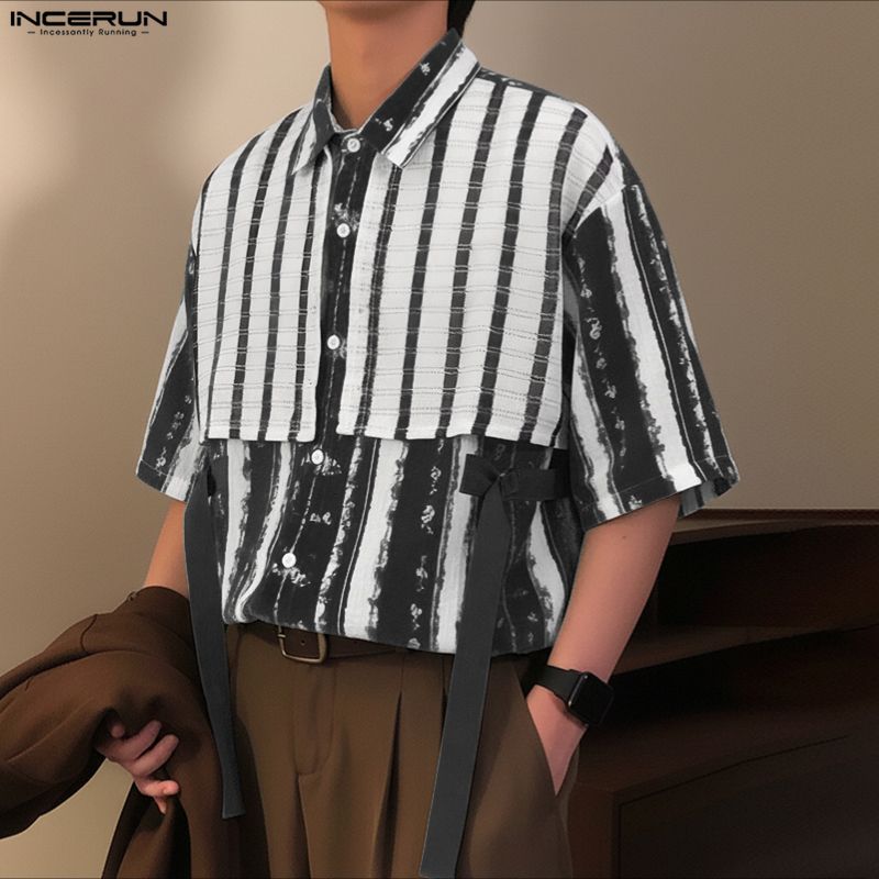 INCERUN Shirts For Men Trendy Patchwork Stitching Color Design Half ...