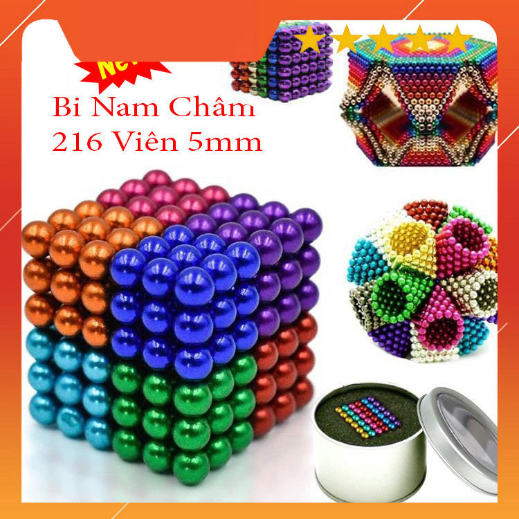Bi nam châm tròn 216 viên - bucky ball 5mm 6 màu - bi nam châm xếp hình vĩnh cửu bucky ball 216 viên tròn cỡ 6mm - có kèm hộp đựng ( bi nam cham xep hinh vinh cuu bucky ball 216 viên tròn loại 5mm