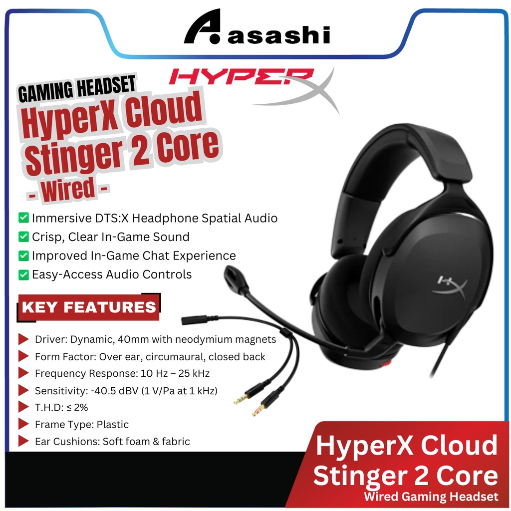 Auriculares HyperX Cloud Stinger Core 2 Black Gaming Headset 3.5mm