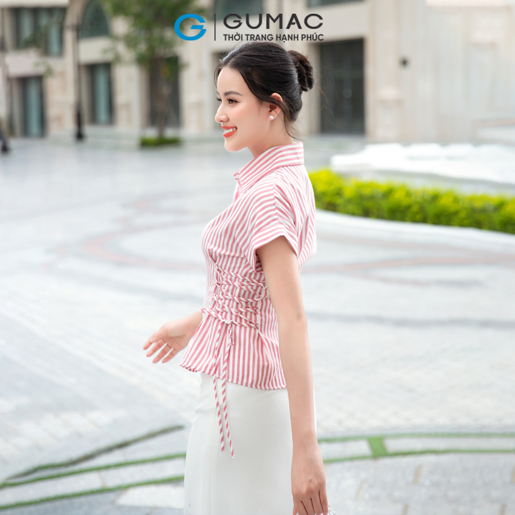 Áo kiểu nữ GUMAC AD09001 dáng peplum phối thắt dây eo