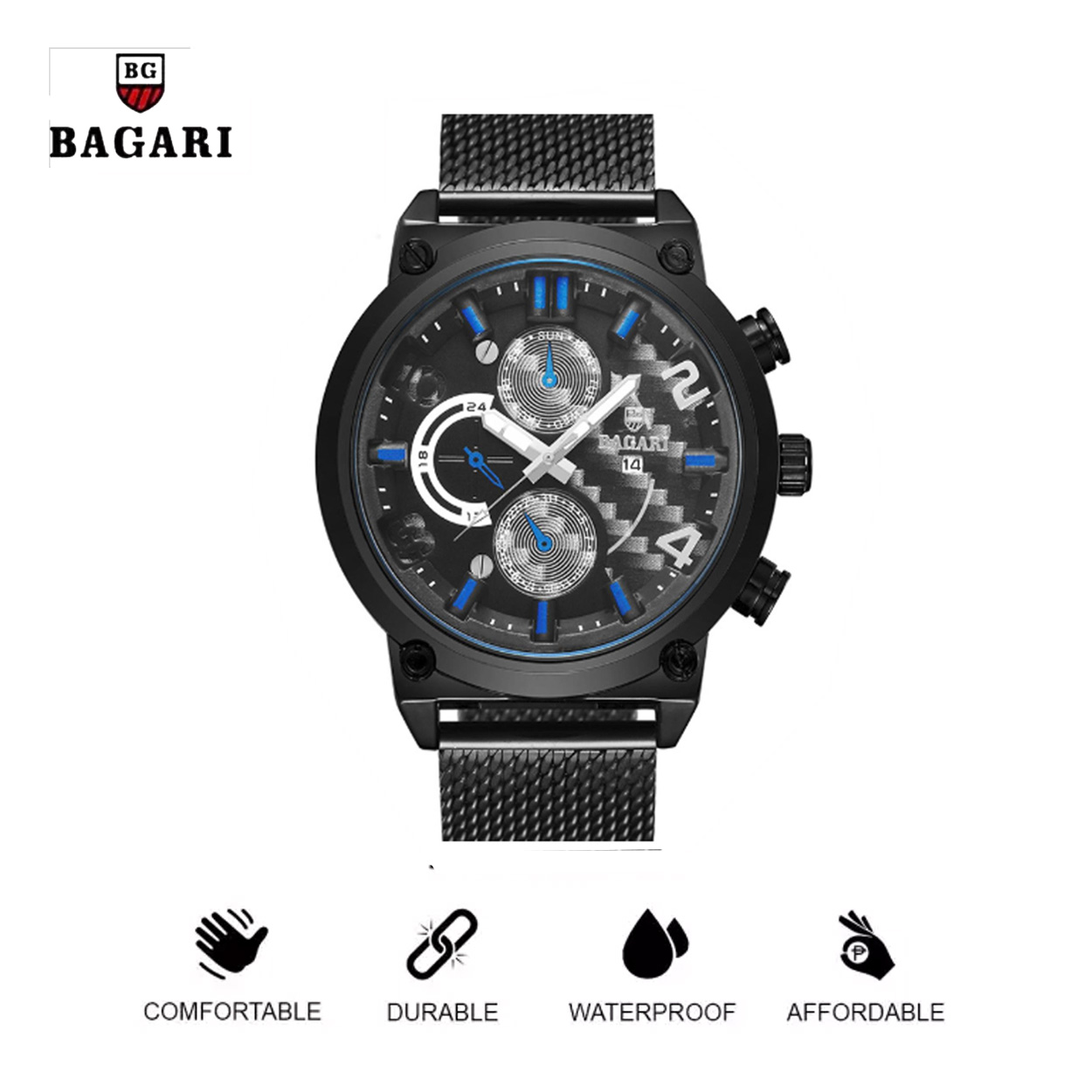 Bagari #1688W Men Sport Wrist Watch Casual Style Mechanical Appearance  Quartz Waterproof Mesh Steel Men Wrist Watch | Lazada PH