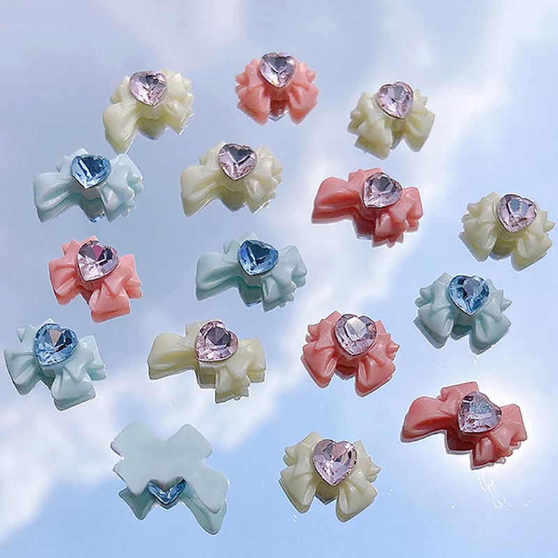 10pcs 3D Resin Bowknot Nail Charms Diamond Pink Ribbon Bow Rhinestone Jewelry Parts Manicure Decor DiIY Salon Accessory Gift.