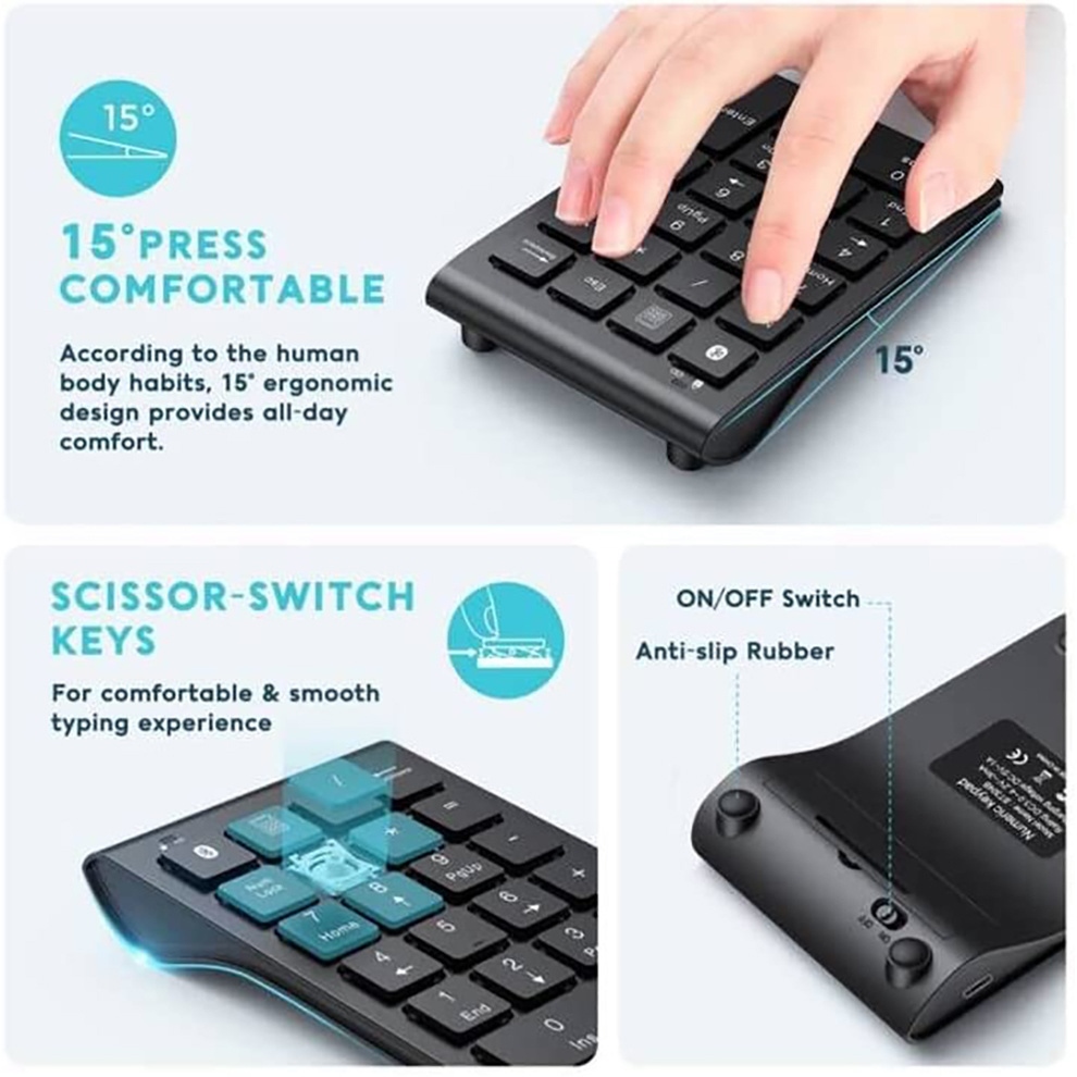 22 keys Bluetooth Numeric Keyboard Rechargeable Wireless Number Pad for iPad Laptop Accouting Digital Number Keypad