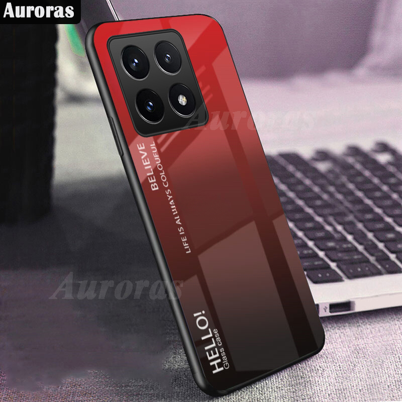 For MI Xiaomi 14T Phone Case Gradient 9H Tempered Glass Protector Colorful Soft Edge for Xiaomi 14T Pro Cover Casing HP.