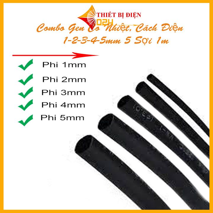 Combo Gen Co Nhiệt, Cách Điện 2/4/6/8/10mm 5 Sợi 1m