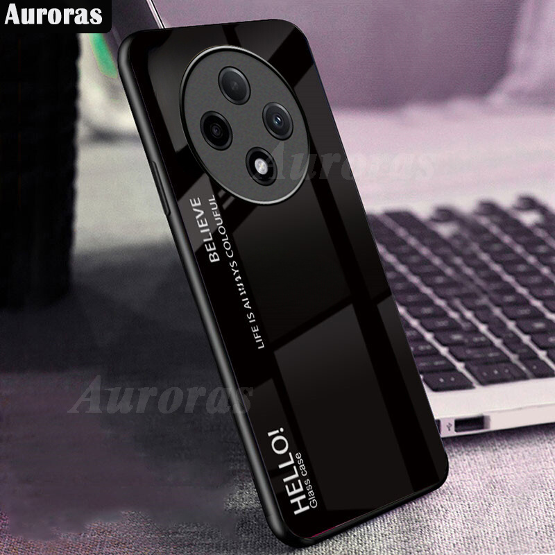 For OPPO Reno 12 F Phone Case Gradient 9H Tempered Glass Protector Colorful Soft Edge for OPPO Reno 12F Cover Casing HP.