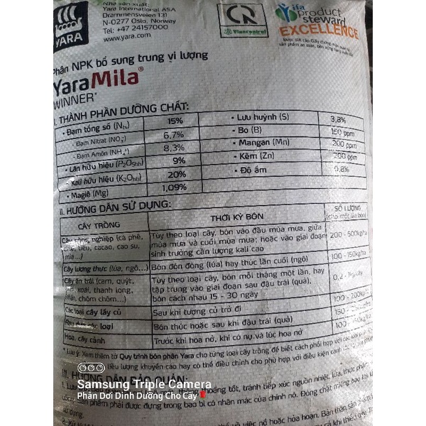 Phân Bón NPK YaraMila WINNER (15-9-20+1.09 Mg+8S+TE) 1kg