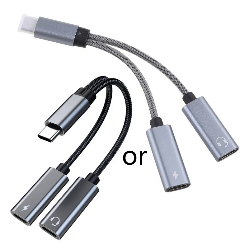 USB C Splitter 2 in 1 USB C to dual USB C audio charging adapter type C headphone jack 60W PD fast charging cable accessories