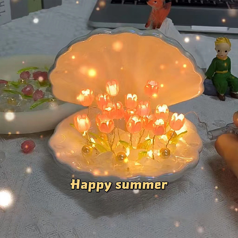 Handmade DIY Shell Tulip Night Light Creative gift bedside table mood light glowing ornaments