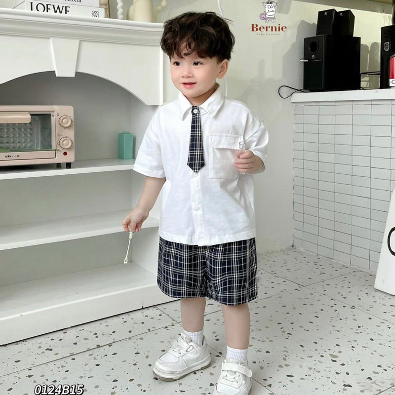 Set bộ sơ mi quần kẻ cà vạt mẫu mới