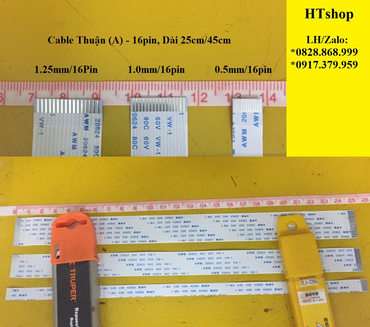 Cable FFC THUẬN (Type A): (Chân pin: 0.5-1.0-1.25mm) - (Số pin: 16-21-23-25-32pin) - Chiều dài cable 25cm