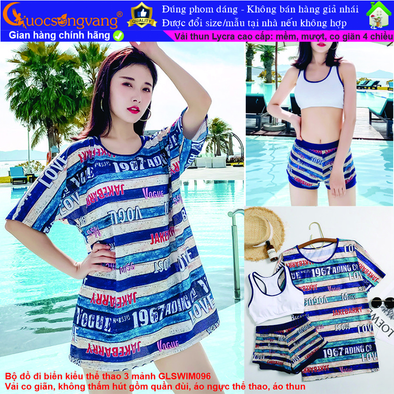 Bộ đồ bơi thể thao 3 mảnh bộ đồ đi biển 3 mảnh glswim096