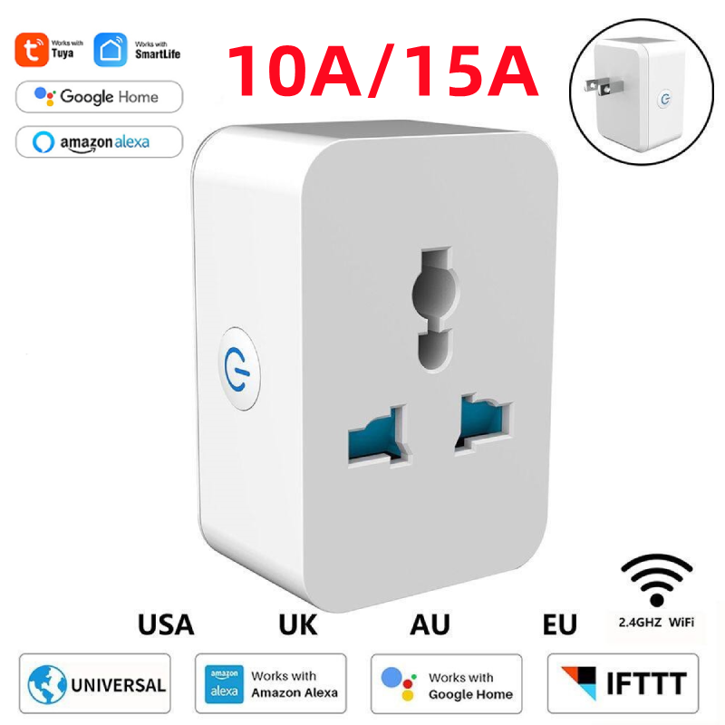 E Life Smart Store Tuya Smart Plug WiFi+Bluetooth Universal Socket 10A 15A Multi-function Conversion Sockets WiFi Switch Timer Switch With Energy Monitoring Electrical Socket For Alexa Google Home