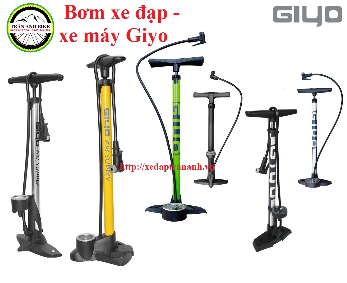 Bơm sàn xe đạp, xe máy Giyo cao cấp - Van thông minh