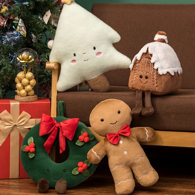 EIGHT] Christmas Ginger Bread Plush Pillow Stuffed Chocolate Cookie Cabin  Plushie House Decor Cushion Funny XMas Tree Party Decor Doll