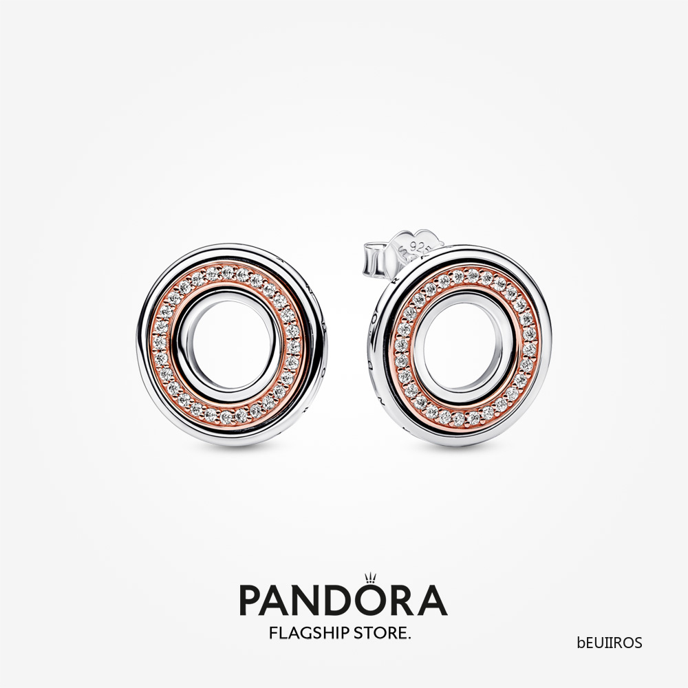 Hot 2023 New Pandora Signature Two tone Logo & Pavé Stud Earrings