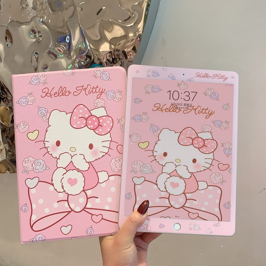 Hello kitty my melody kuromi ipad case for ipad mini 5 4 3 2 1 ipad 10.2 air 3 ipad 9.7 pro 10.5 pro full coverage case ipad case + tempered glass screen film