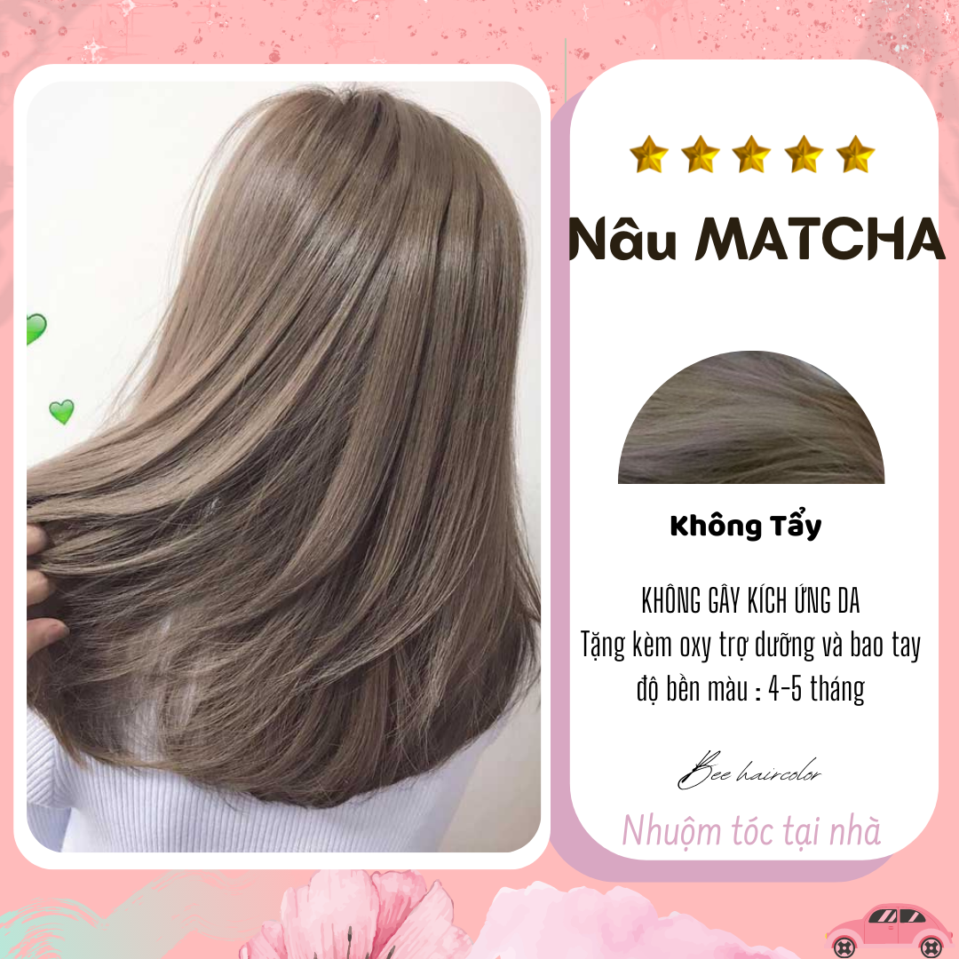 Màu nhuộm tóc Nâu Matcha [ Kem nhuộm tóc tặng kèm oxi trợ dưỡng + bao tay ]