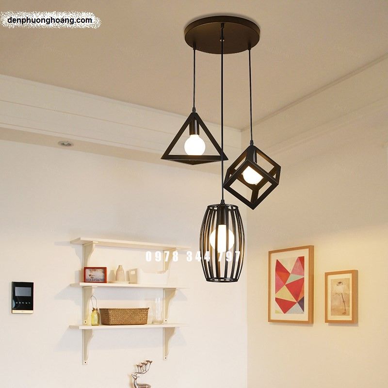 Đèn thả trang trí: Bộ ba đèn thả hình học ( Đã kèm bóng LED 5W )