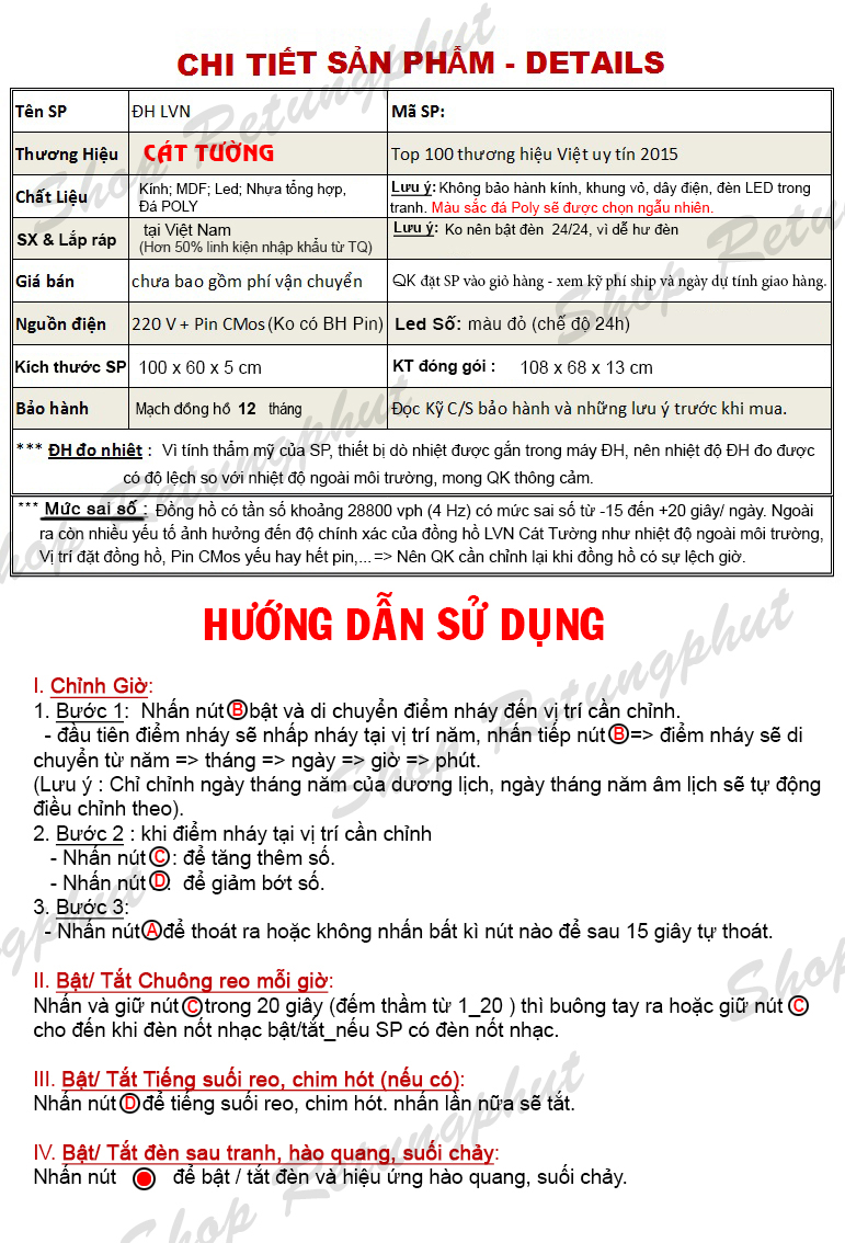 Đồng hồ Lịch Vạn Niên - Tranh Đá Mã Đáo D122 (KT 100x60x5cm)
