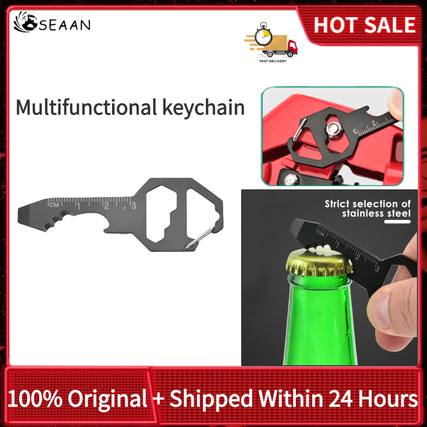Multifunctional Bottle Opener Titanium Steel Non-Fading Multifunctional Card Type Outdoor Tool Keychain Braided Rope Screwdriver
