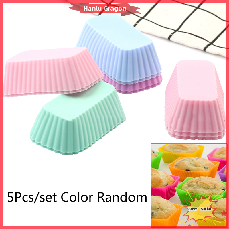 Hanlu 5Pcs Silicone Cake Molds Rectangular Muffin Cup Cake Baking Mould Kitchen Pastry Tool
