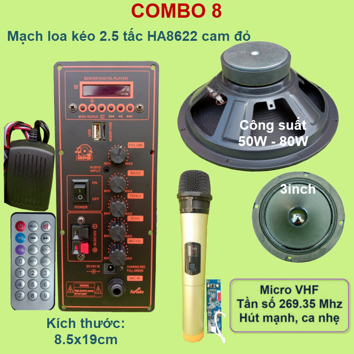 Mạch loa kéo 2.5 tấc đơn HA8622 cam đỏ