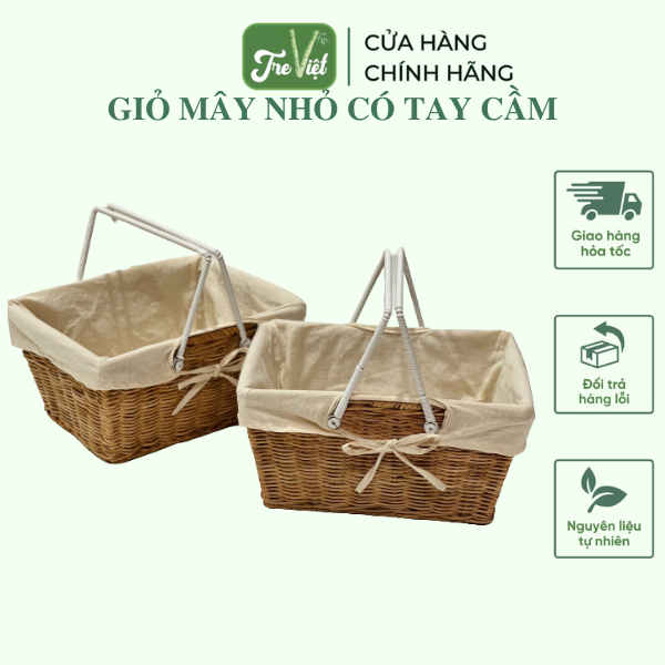 Giỏ Picnic Mây Có Quai có lót vải