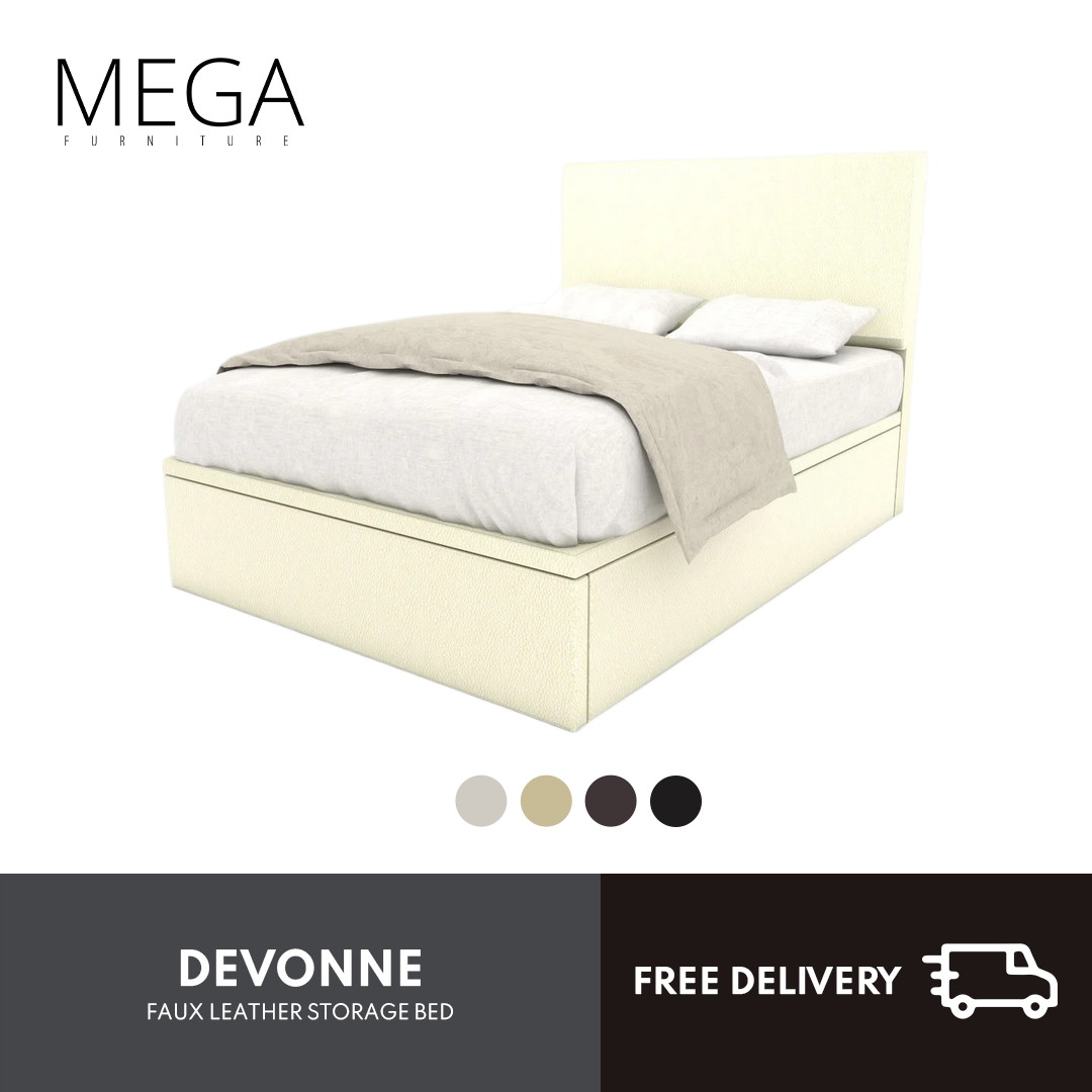 [Bulky] Devonne Faux Leather Storage Bed【4 Colours Available】- Single, Super Single, Queen, King