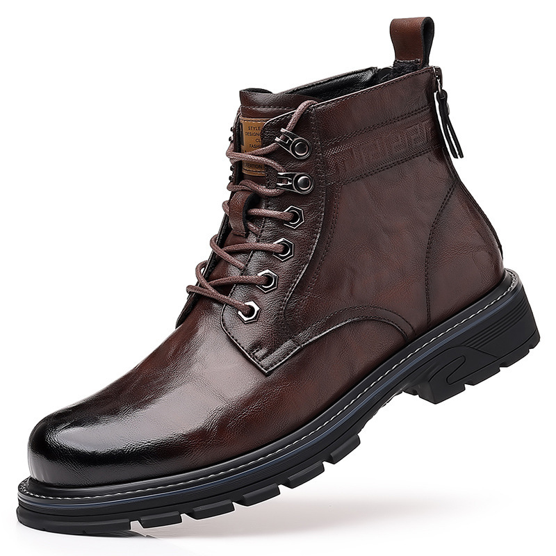 Autumn Winter High Top Martin Boots Men's Shoes British Style Versatile Workwear Black Short Boots Casual Trend Motorcycle Leather Boots