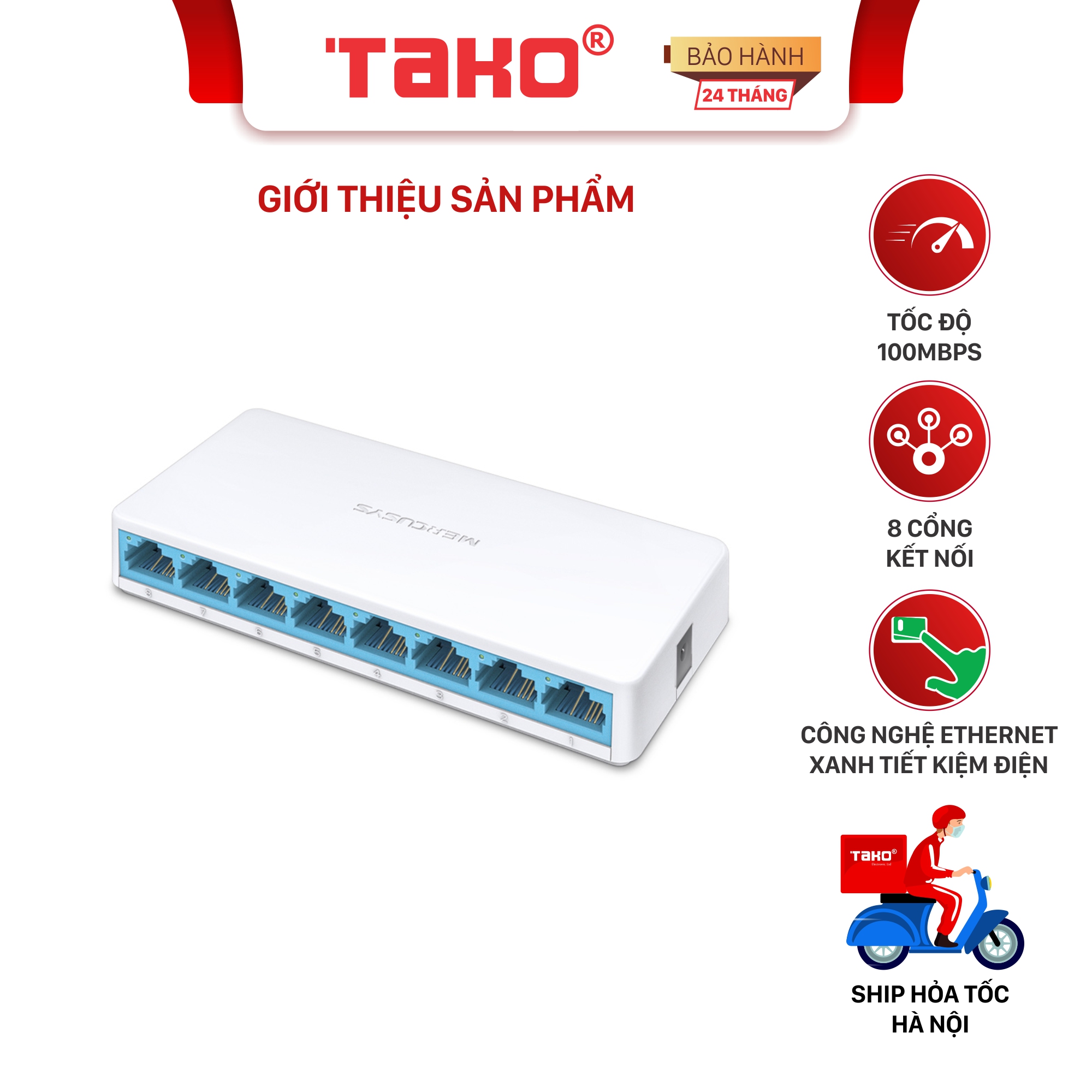 Bộ chia mạng 8 cổng mercusys ms108 10/100mbps. chính hãng, bh 24 tháng