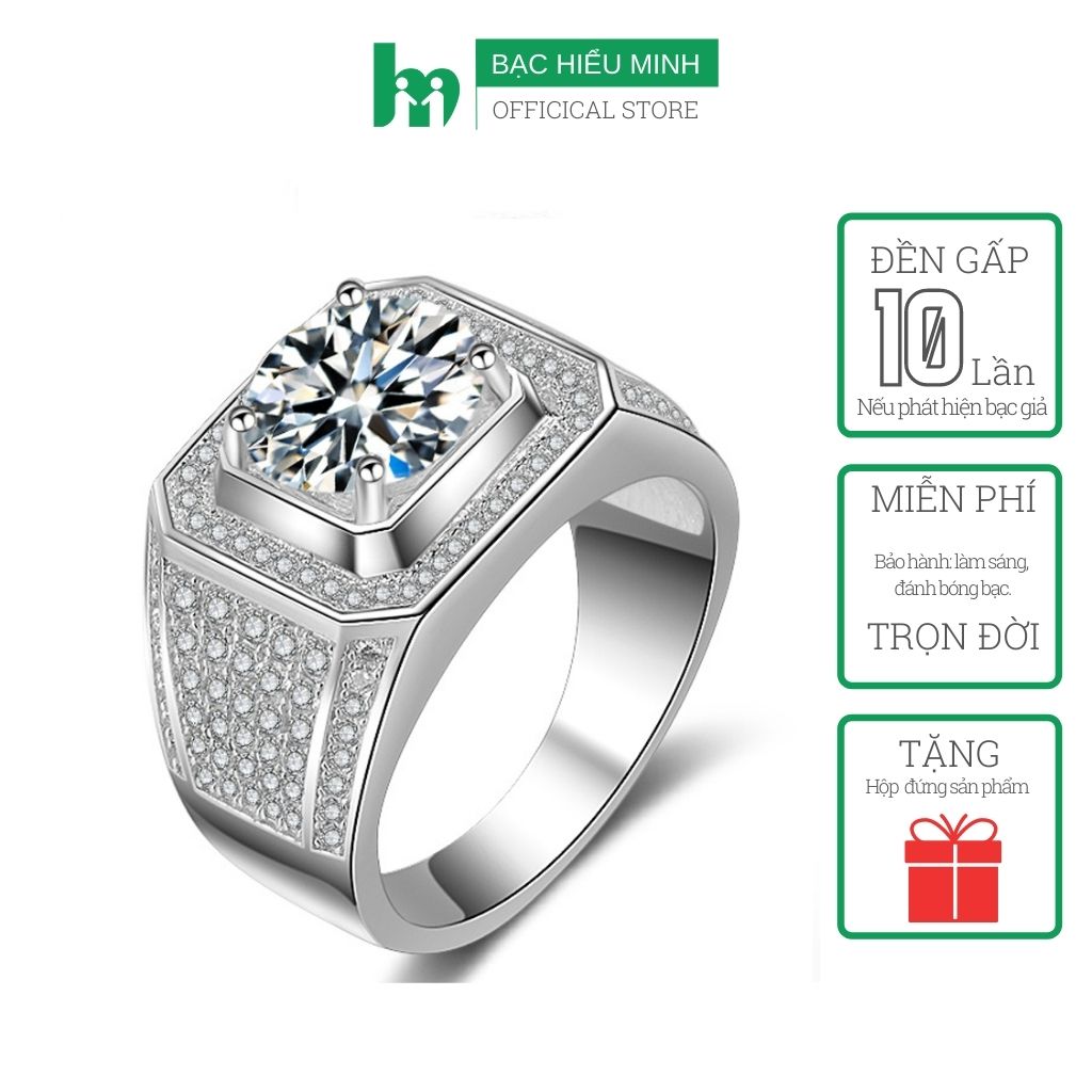 Nhẫn Nam Bạc Ta Đính Đá Nhân Tạo Cao Cấp Bảo Hành Vĩnh Viễn NA549S Bạc Hiểu Minh