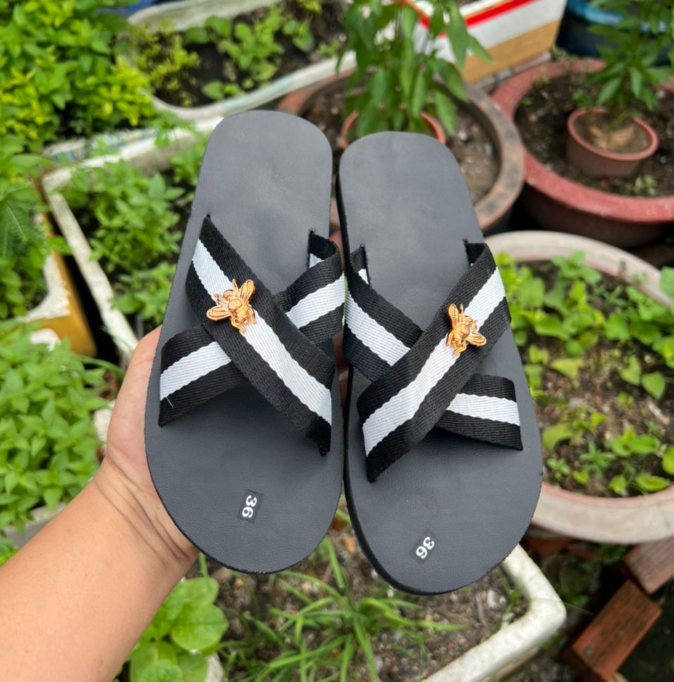 Dép quai chéo dù trắng đen nam nữ ( thới giới sandal )