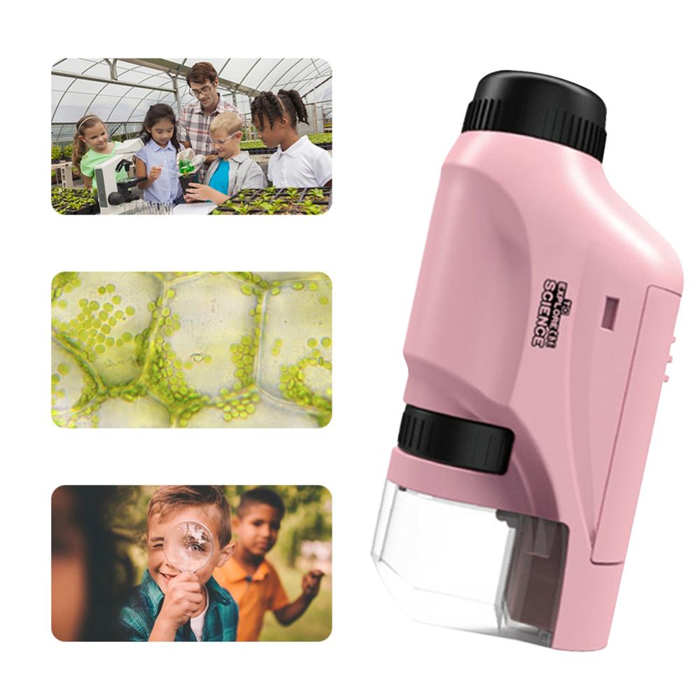 Mini Pocket Microscope Kit 60X-120X Handheld Microscope with LED Light for Kids