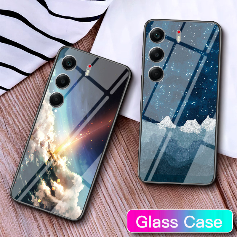 For Tecno Camon 40 40 Pro Phone Case Tempered Glass Protector Rainbow Gradient Fantasy Starry Glass Colorful Cover for Tecno Camon 40 Premier Cover Casing HP.
