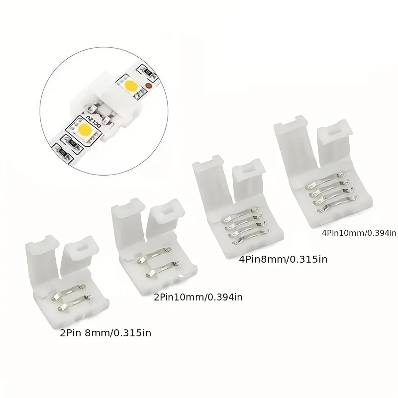 10Pcs LED Strip Connector 8MM 10MM 2Pin 3Pin 4Pin 3528 5050 RGB Single Color Solderless PCB Board Wire Free Welding Connectors. 