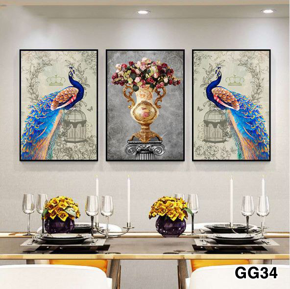 Tranh treo tường 3 bức phong cách hiện đại - Bắc Âu GG03A, tranh trang trí phòng khách, phòng ngủ, phòng ăn, spa, trang trí nhà cửa, tranh decor, tranh con cò