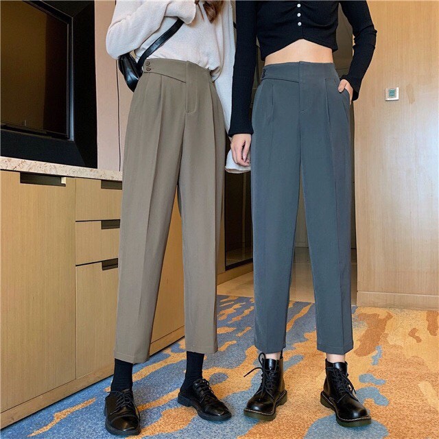 (HOT) Quần Baggy Cạp Cao 2 Cúc Lệch Siêu Đẹp .