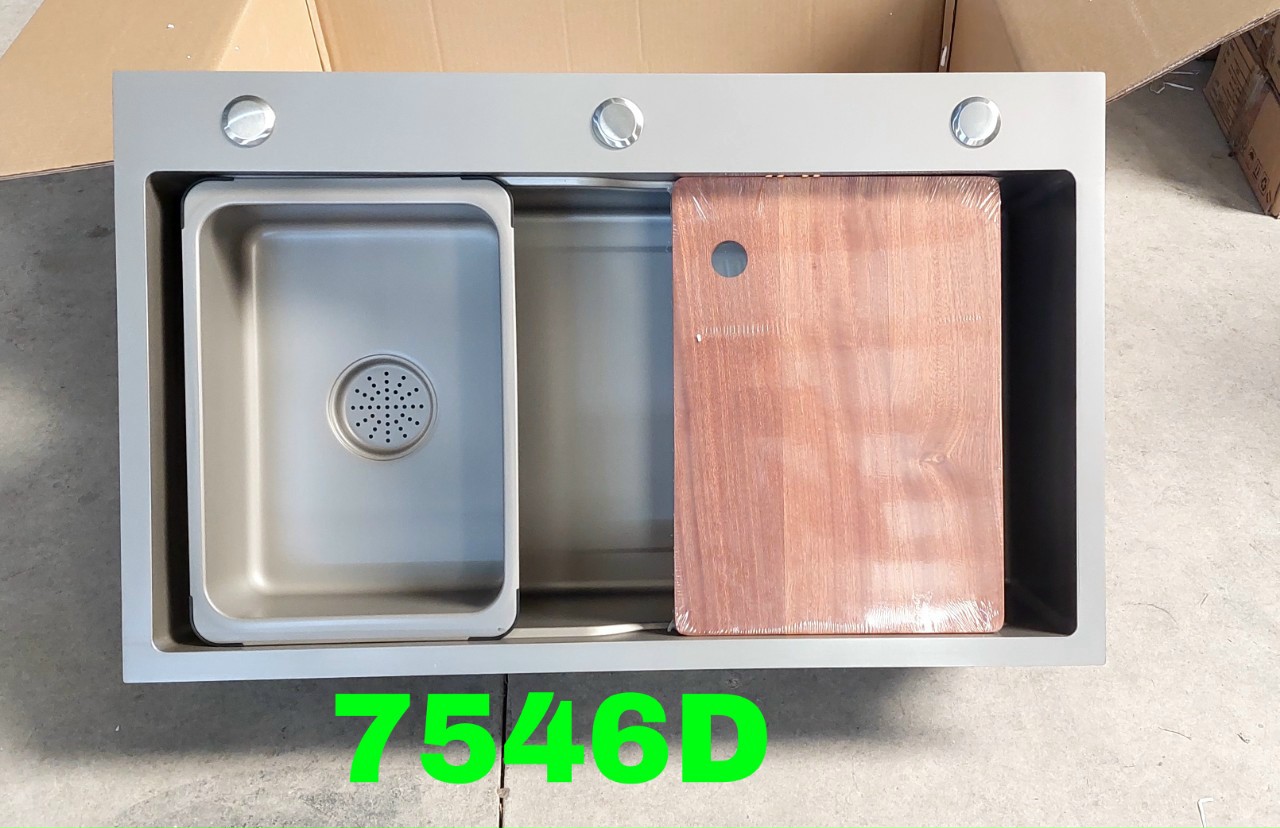 Bồn chậu rửa chén bát inox 304 1 hố lớn nano xám 75x46 dày 3.0 ly