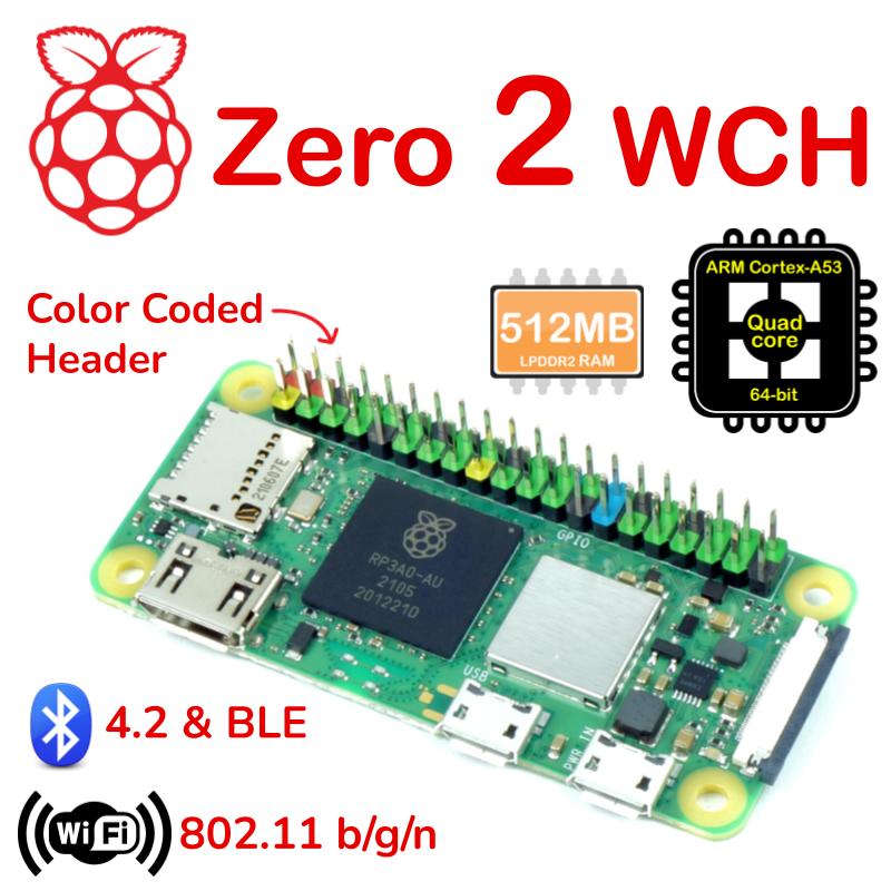Raspberry Pi Zero 2 W (chưa hàn header) và WCH (đã hàn sẵn header có màu)