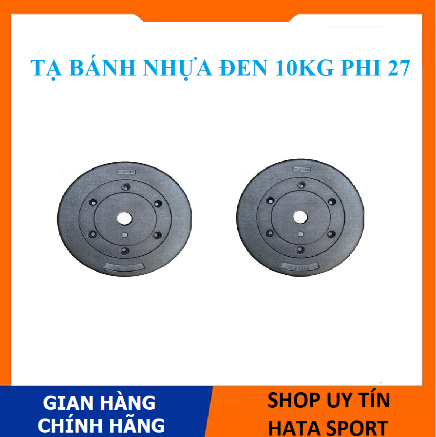 Tạ miếng nhựa 10kg phi 27 màu đen bọc xi măng , lớp nhựa dày cao cấp, chắc chắn, tạ bánh nhựa bọc xi măng, tạ bánh nhựa 10kg, tạ tấm nhựa 10kg màu đen