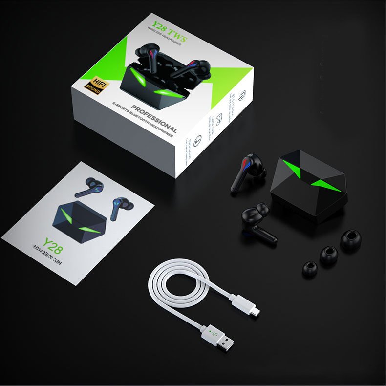 Tai nghe Bluetooth 5.3 Y28 tai phone không dây nghe nhạc thể thao chơi game nhét tai không độ trễ pin trâu đàm thoại 2 bên hỗ trợ mọi dòng máy