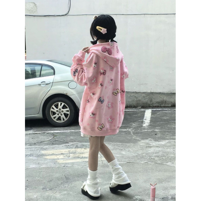 Duohanzi women's sweet college mid-length loose hoodie