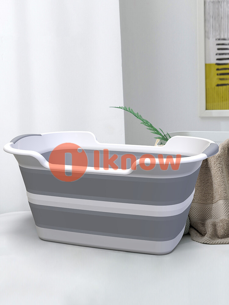 Foldable Multifunction Collapsible Plastic Shower Basin Laundry Basket Folding Baby Bathtub(Grey)