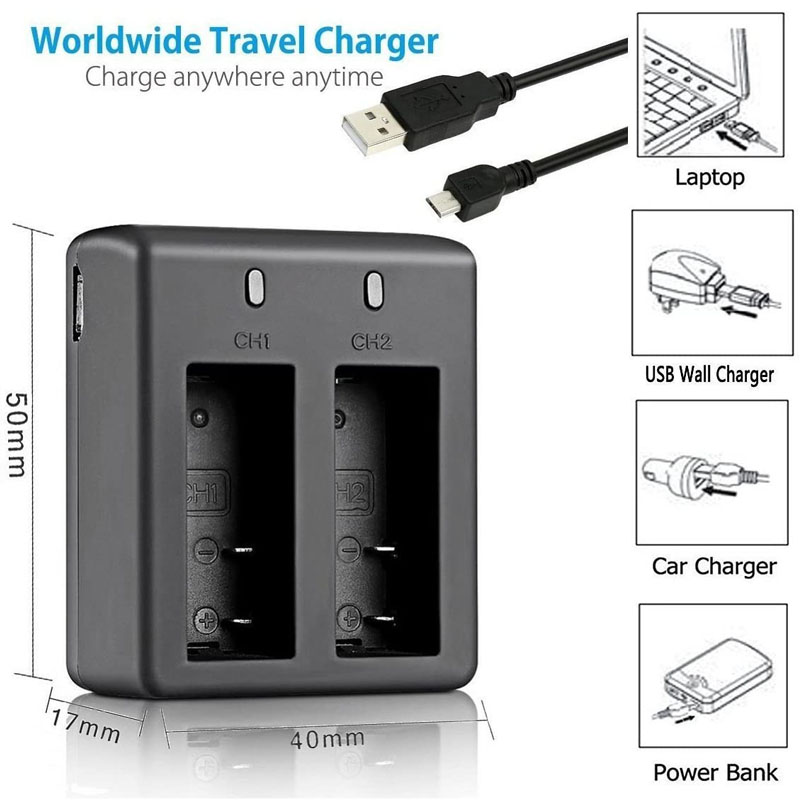 KFFTWWX Battery Charger for SJCAM SJ4000 SJ5000 AKASO/Campark APEMAN/DBPOWER/NEXGADGET/WiMiUS/Lightdow/EKEN H9R Action Camera. 