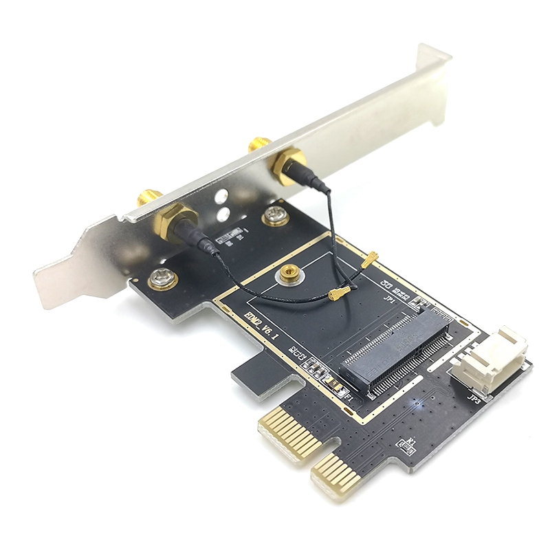 NGFF M2 Wireless Card to PCI-E Pcie Desktop Bluetooth Converter Adapter with 2 AC Antenna for Intel AX200 9260AC 8265NGW
