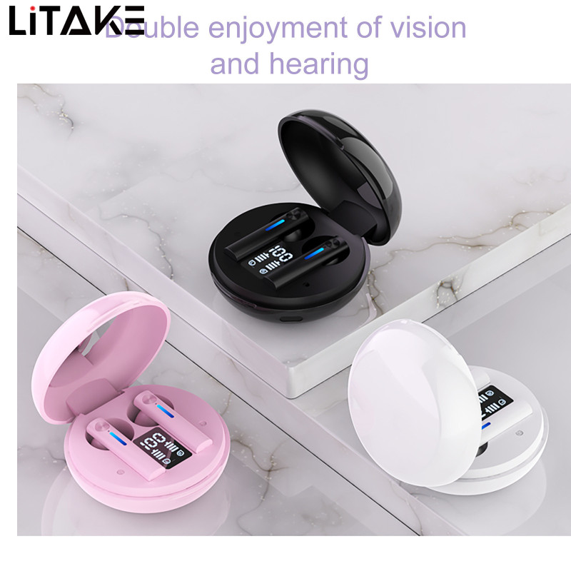 T15 Bluetooth-compatible 5.0 Headset Stereo Earbud With Makeup Mirror Binaural Touch-control Tws Wireless Earphone